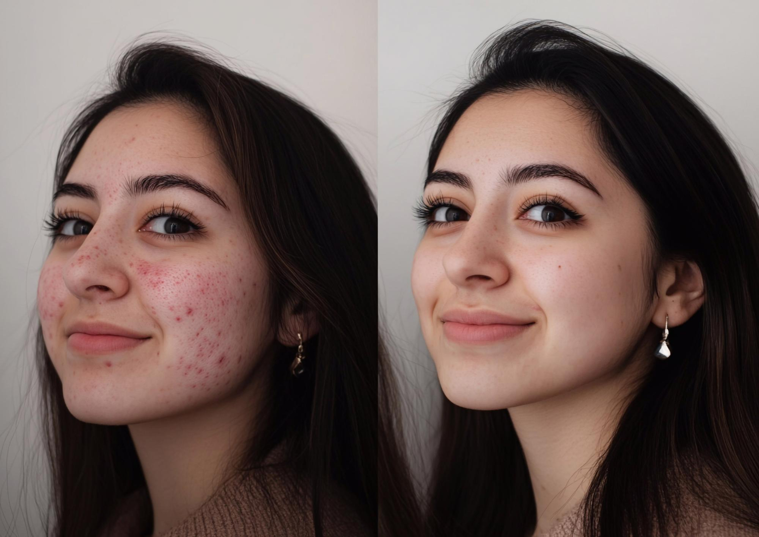 before and after fractional co2 laser treatment showing acne scar improvement in riyadh